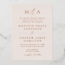 Moderne Elegantie Roze Goud Monogram Huwelijk