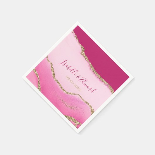 Moderne Elegantie Roze & Gouden Agaat Stone Bruilo Servet (Hoek)