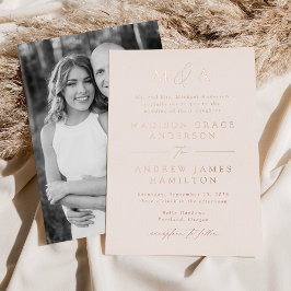 Moderne Elegantie Roze Gouden Monogram Foto Bruilo Folie Uitnodiging