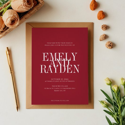 Moderne Elegantie Ruby Red QR Code Huwelijk Kaart