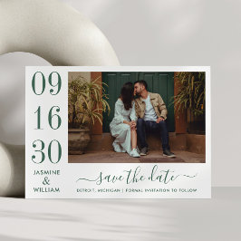 Moderne elegantie smaragdgroene trouwfoto save the date