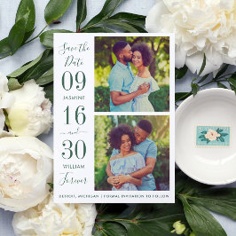 Moderne elegantie smaragdgroene trouwfoto save the date