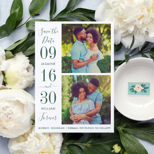 Moderne elegantie smaragdgroene trouwfoto save the date