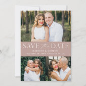Moderne Elegantie Stof Roze 3 Foto Save The Date (Voorkant)