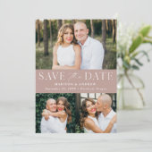 Moderne Elegantie Stof Roze 3 Foto Save The Date (Staand voorkant)