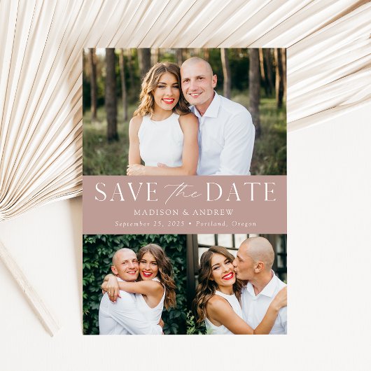 Moderne Elegantie Stof Roze 3 Foto Save The Date