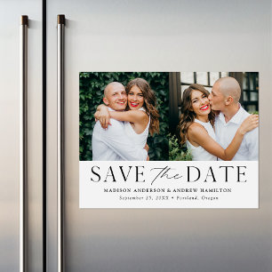 Moderne Elegantie Twee foto Save the Date Magnetische Uitnodiging