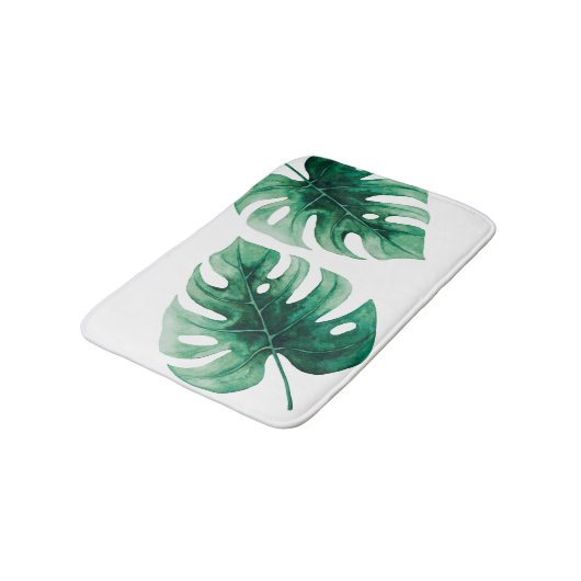 Moderne Elegantie Waterverf Groene Monstera Blader Badmat (Gekanteld)