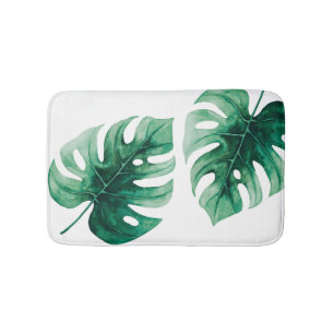 Moderne Elegantie Waterverf Groene Monstera Blader Badmat