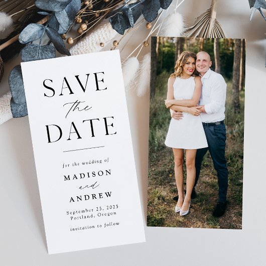 Moderne Elegantie Witte Foto Save the Date