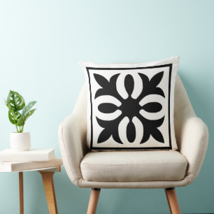 Moderne Elegantie Zwart en Wit sierlijk bloemmotie Kussen