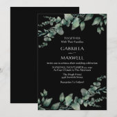 Moderne Elegantie Zwart Eucalyptus Bruiloft Kaart (Voorkant / Achterkant)