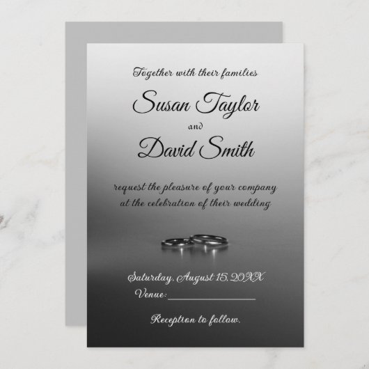Moderne elegantie: zwart-wit-grijs bruiloft Kaart (Voorkant / Achterkant)