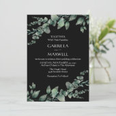 Moderne Elegantie Zwarte Eucalyptus Bruiloft Kaart (Staand voorkant)