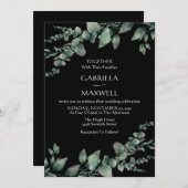 Moderne Elegantie Zwarte Eucalyptus Bruiloft Kaart (Voorkant / Achterkant)