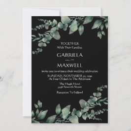 Moderne Elegantie Zwarte Eucalyptus Bruiloft Kaart
