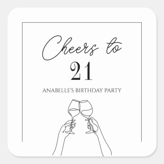 Moderne elegcheers tot 21 jaar vierkante sticker (Voorkant)