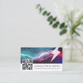 Moderne elektricien QR – professionele bliksem Visitekaartje (Staand voorkant)