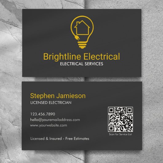 Moderne Elektriker Zwart Geel QR-code Visitekaartje