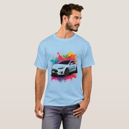 Moderne elektrische auto t-shirt (Voorkant volledig)