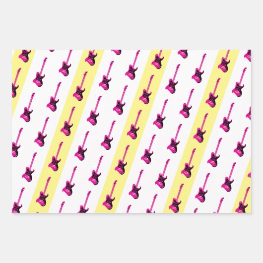 Moderne elektrische gitaar Zwart Geel Roze Blauw C Inpakpapier Vel (Voorkant)