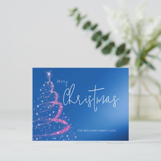 Moderne elektronische blauw kerstboom briefkaart (Staand voorkant)