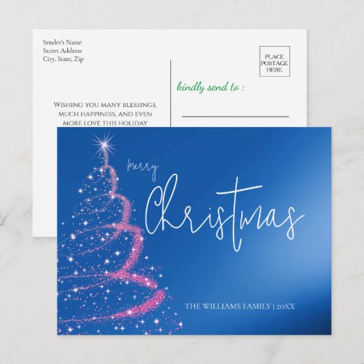 Moderne elektronische blauw kerstboom briefkaart (Voorkant / Achterkant)