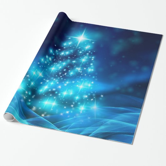 Moderne elektronische blauw kerstboom met licht cadeaupapier (Uitgerold)
