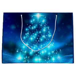 Moderne elektronische blauw kerstboom met licht groot cadeauzakje