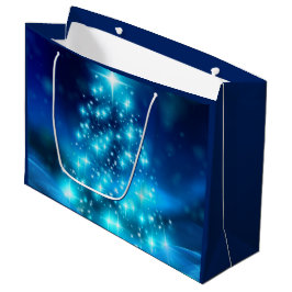 Moderne elektronische blauw kerstboom met licht groot cadeauzakje