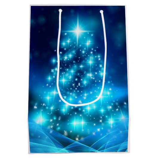 Moderne elektronische blauw kerstboom met licht medium cadeauzakje (Achterkant)