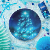 Moderne elektronische blauw kerstboom met licht papieren bordje (Feest)