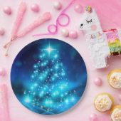 Moderne elektronische blauw kerstboom met licht papieren bordje (Feest)