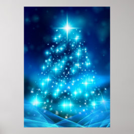 Moderne elektronische blauw kerstboom met licht poster