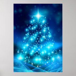 Moderne elektronische blauw kerstboom met licht poster