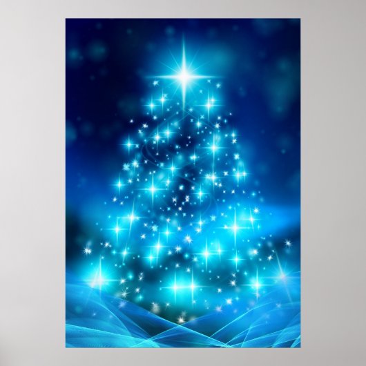 Moderne elektronische blauw kerstboom met licht poster (Voorkant)