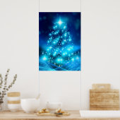 Moderne elektronische blauw kerstboom met licht poster (Keuken)