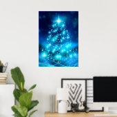 Moderne elektronische blauw kerstboom met licht poster (Thuiskantoor)