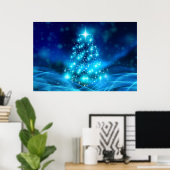 Moderne elektronische blauw kerstboom met licht poster (Thuiskantoor)