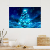 Moderne elektronische blauw kerstboom met licht poster (Keuken)