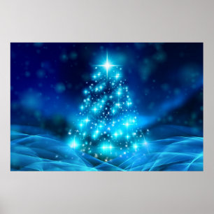 Moderne elektronische blauw kerstboom met licht poster