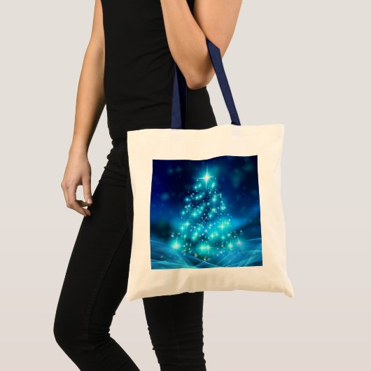 Moderne elektronische blauw kerstboom met licht tote bag (Voorkant (product))