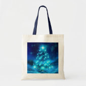 Moderne elektronische blauw kerstboom met licht tote bag (Voorkant)