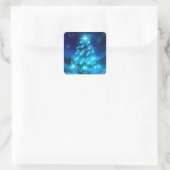 Moderne elektronische blauw kerstboom met licht vierkante sticker (Tas)