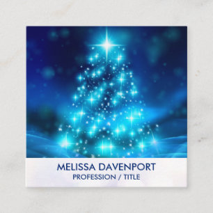Moderne elektronische blauw kerstboom met licht vierkante visitekaartje