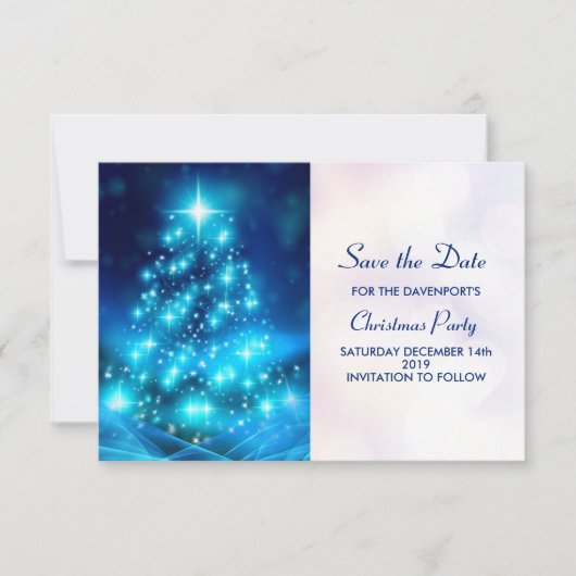 Moderne elektronische blauw kerstboom save the date (Voorkant)