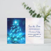 Moderne elektronische blauw kerstboom save the date (Staand voorkant)