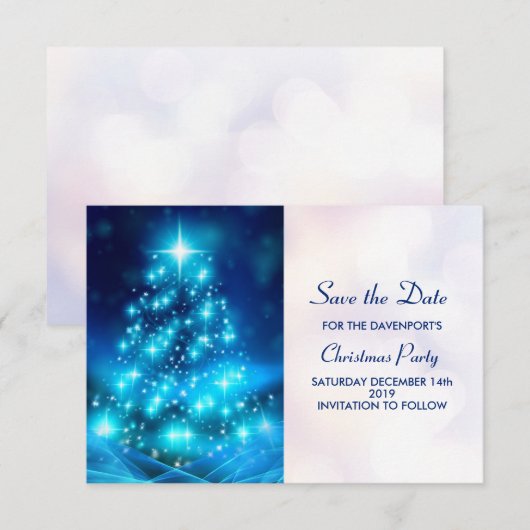 Moderne elektronische blauw kerstboom save the date (Voorkant / Achterkant)