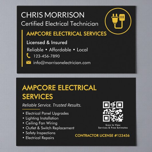 Moderne Elektrotechnisch Aannemer QR Code Zwart Ge Visitekaartje