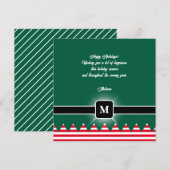 Moderne Elf Dennengroen Vakantie Monogram Feestdagenkaart (Voorkant / Achterkant)